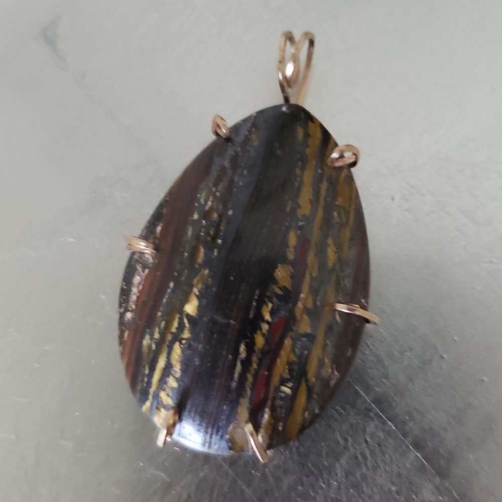 VTG artisan Tiger Eye pendant with gold color set - Picture 5 of 7